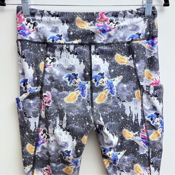 Rainbow Rules Watercolor Halloween Mickey and Minnie Magic Broomstick Leggings - Picture 5 of 9